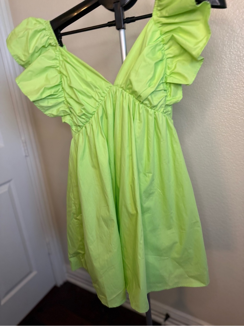 Neon Lime Ruffle V-Neck Mini Dress - Picture 6 of 6